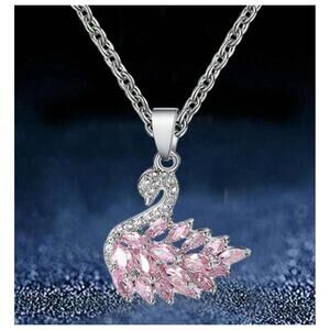 Pink swan - Necklace - Silver - CZs - 18"